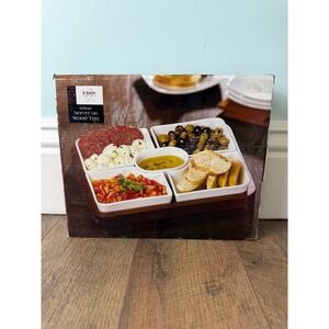 B Smith 5 Piece Porcelain Server on Wood‎ Tray Set Bed Bath Beyond NIB